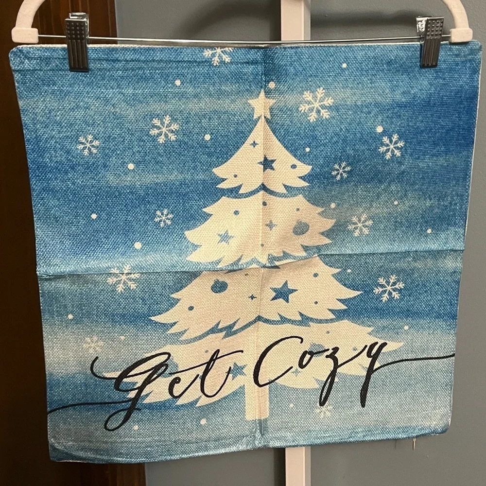 Blue and White Winter Theme Canvas Pillow Case Covers 17.5x17.5 Set 4
